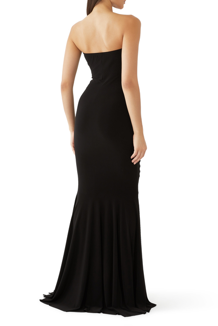 Strapless Shirred Front Fishtail Gown